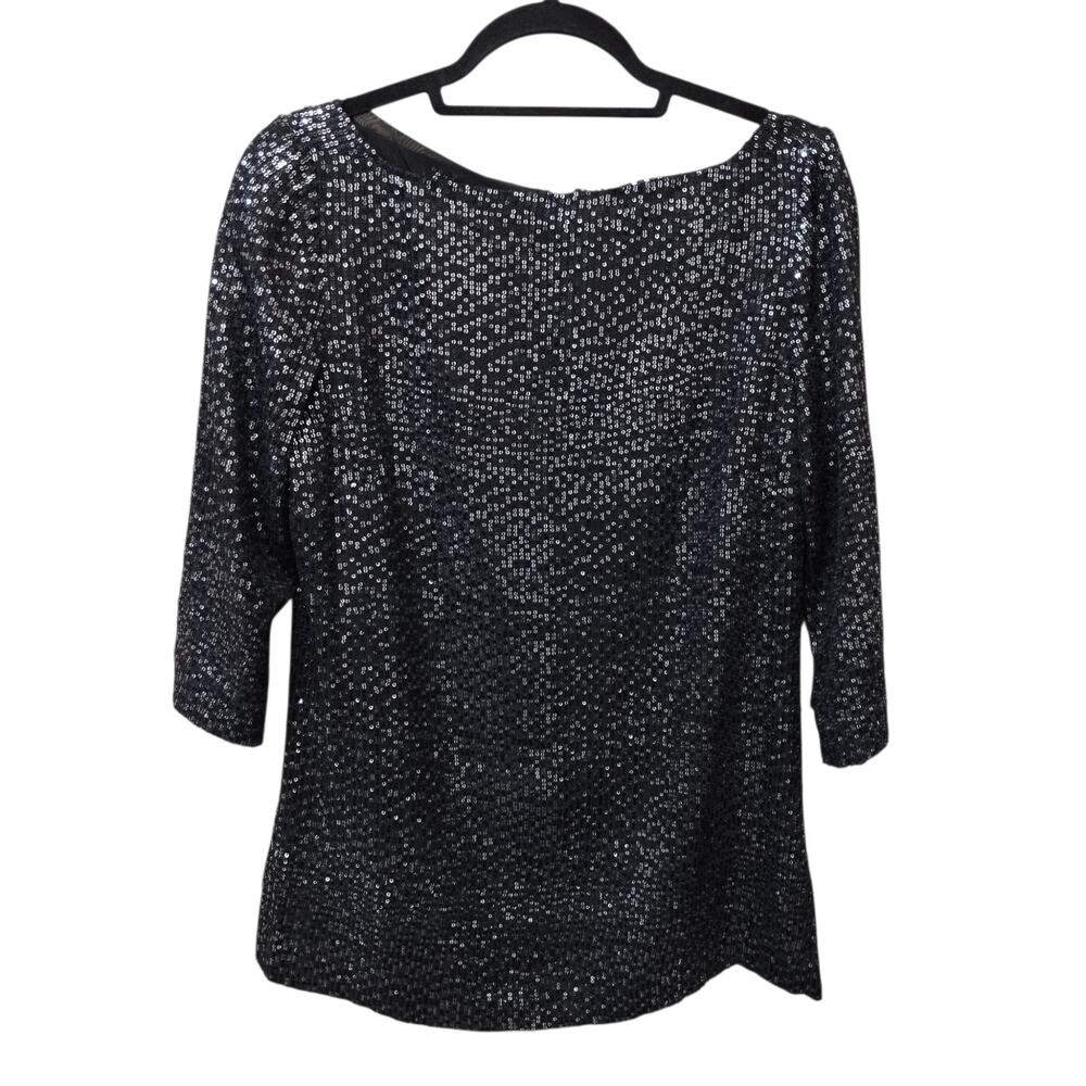 Tory Burch Womens Monique All Over Sequin Silk Tunic Top 8 Black Gala Glam Event